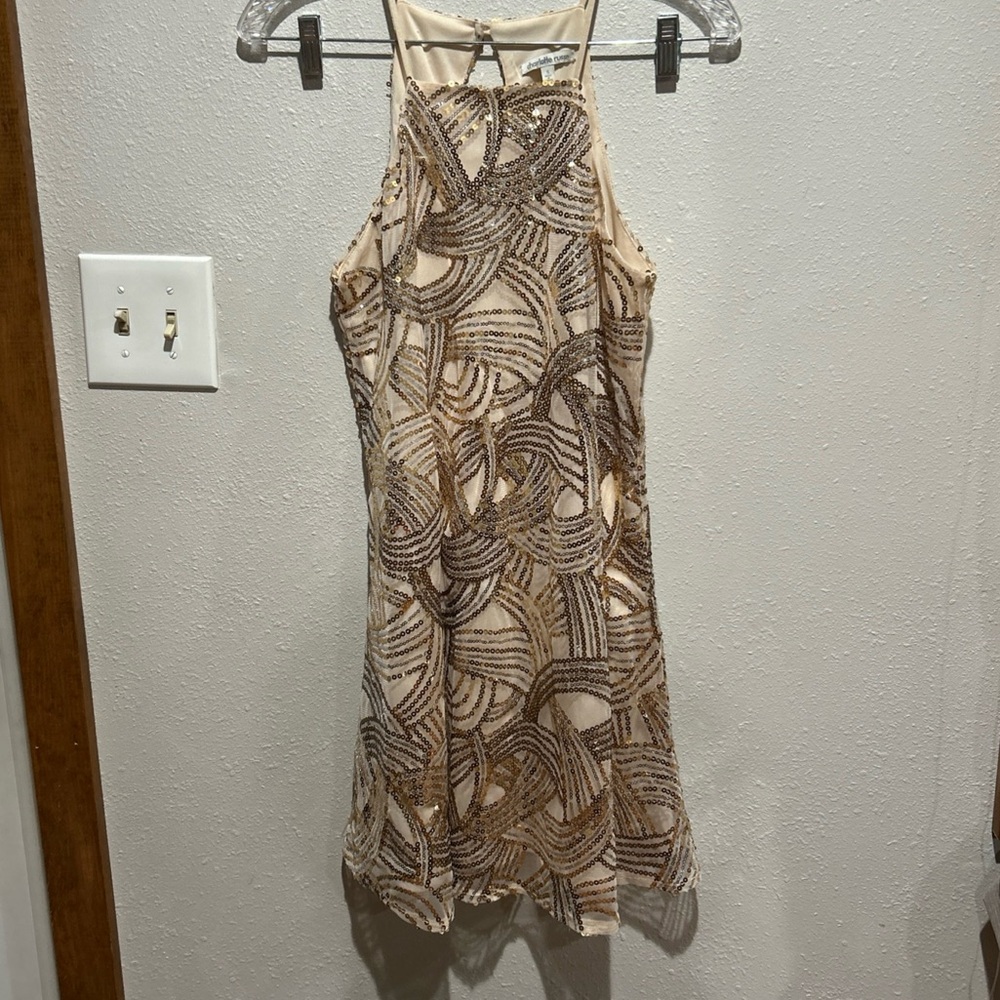 Women’s Rose Gold Sequin Halter Dress Night Out Glam M
